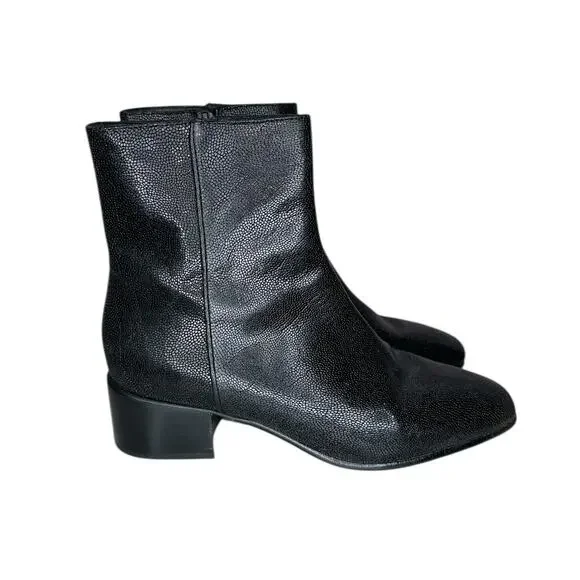 Rag & Bone Ashlen Black Pebbled Leather Midi Ankle Boots Square Toe Size 9 - Picture 3 of 12